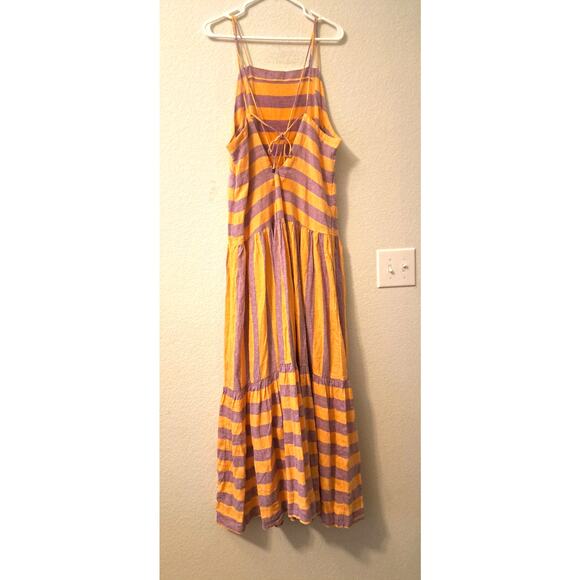 By Anthropologie Lilac& Orange halter back tied 55% Linen 45% Viscose Maxi Dress - Picture 5 of 5